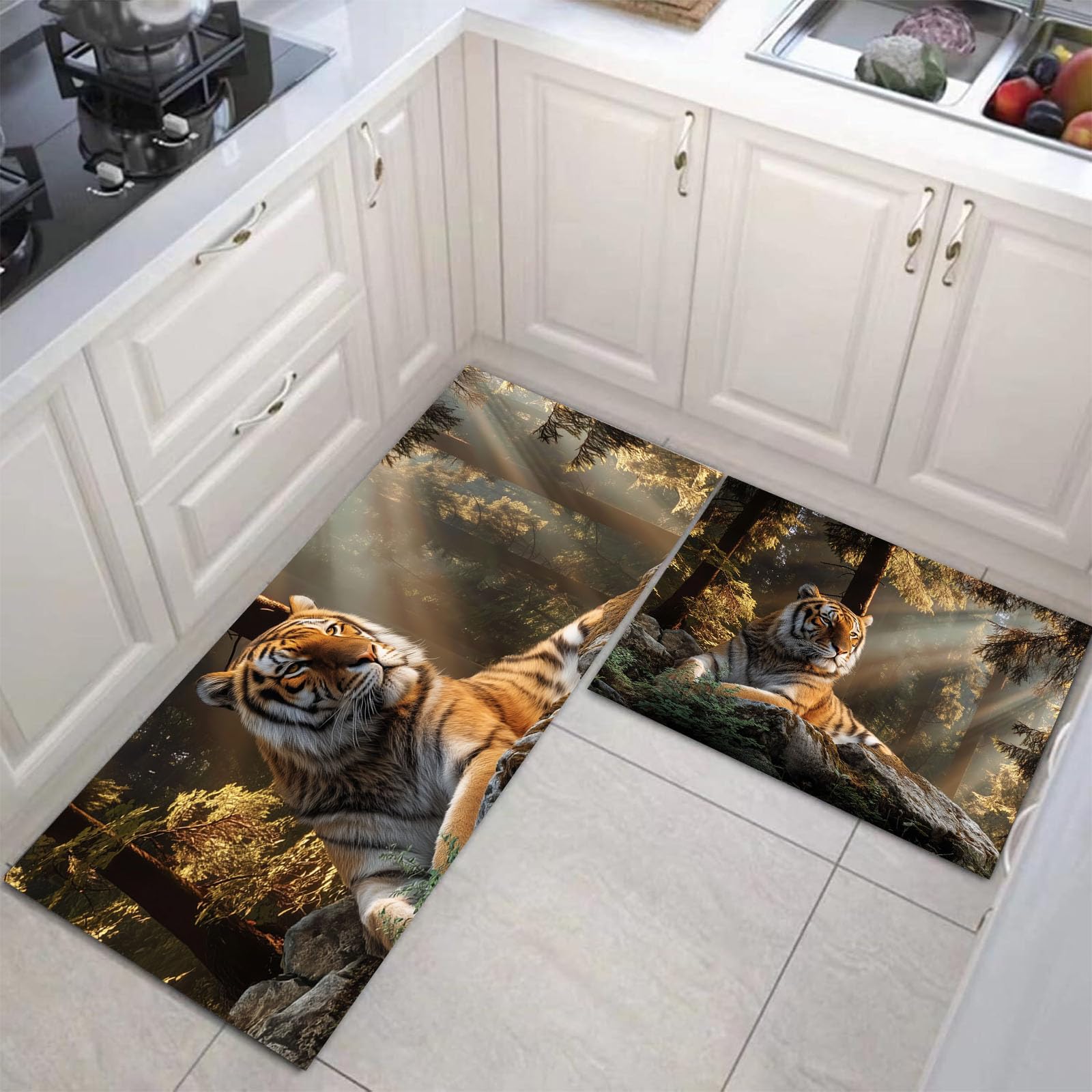 Alfombras para cocina de alta durabilidad y diseño salvaje de tigre sepia, set de 2 piezas
