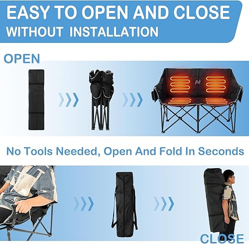 Miniatura 6 de LILYPELLE Oversized Double Camping Chair, Extra Wide 2 Person Camping Chair Loveseat, Heavy Duty Padded Camping Couch, Portable Folding Chair wCarry