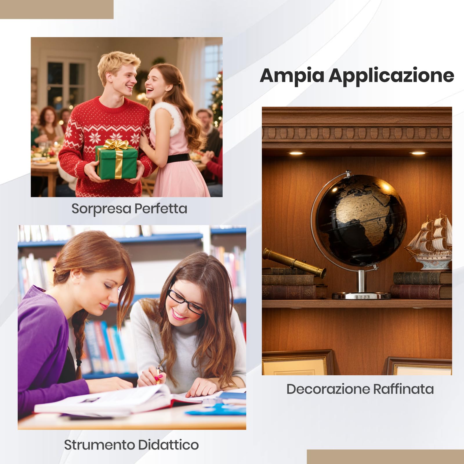 COSTWAY Mappamondo con Base, Mappamondo Accurato in l’Inglese (Dorato) | Base in Metallo, Globo Educativo 21 cm, Decorazione Moderna per Scrivania, Casa, Ufficio, Scuola