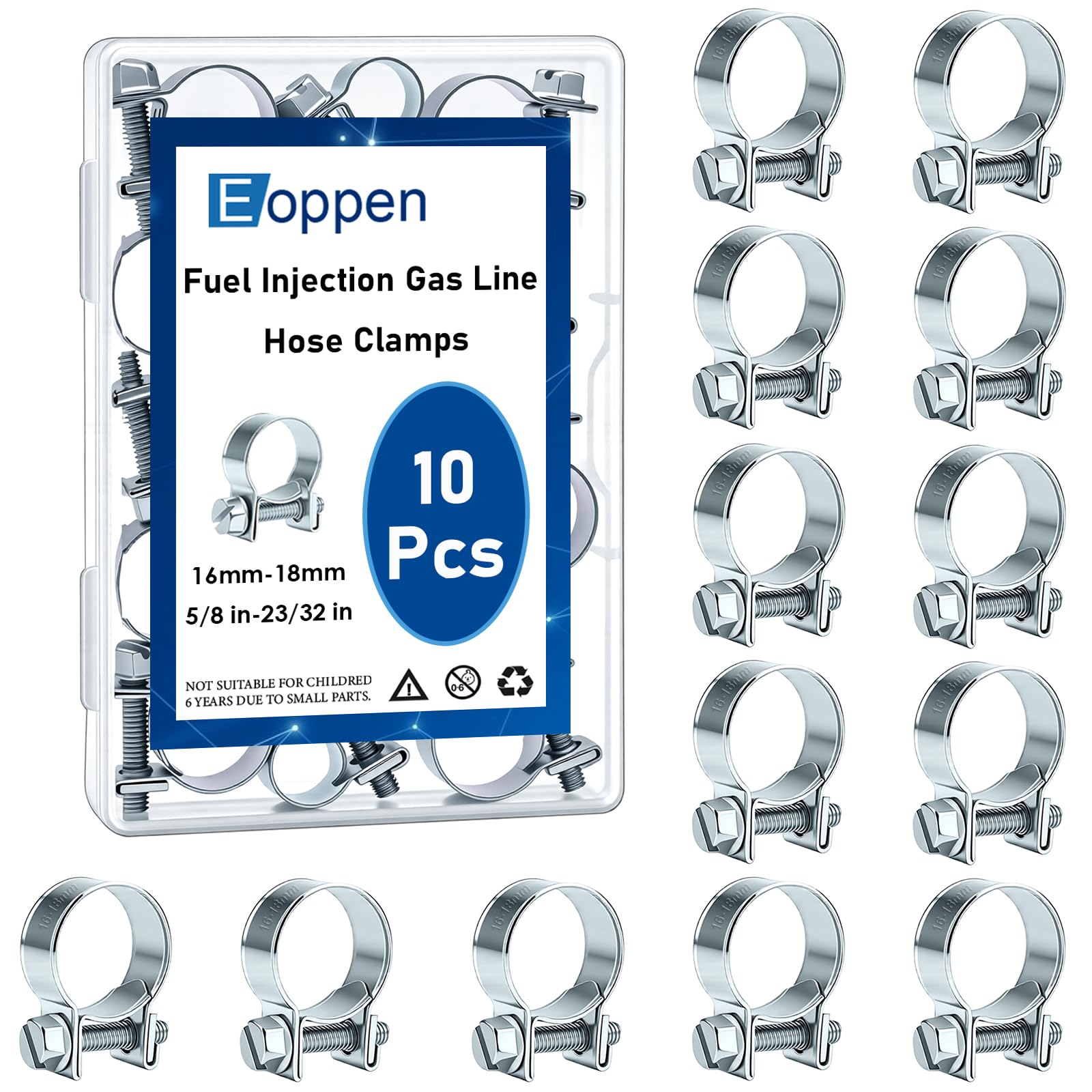 16-18mm Fuel Injection Hose Clamps, 5/8 Inch-23/32 Inch Fuel Injection Gas Line Hose Clamps for Diesel Petrol Pipe