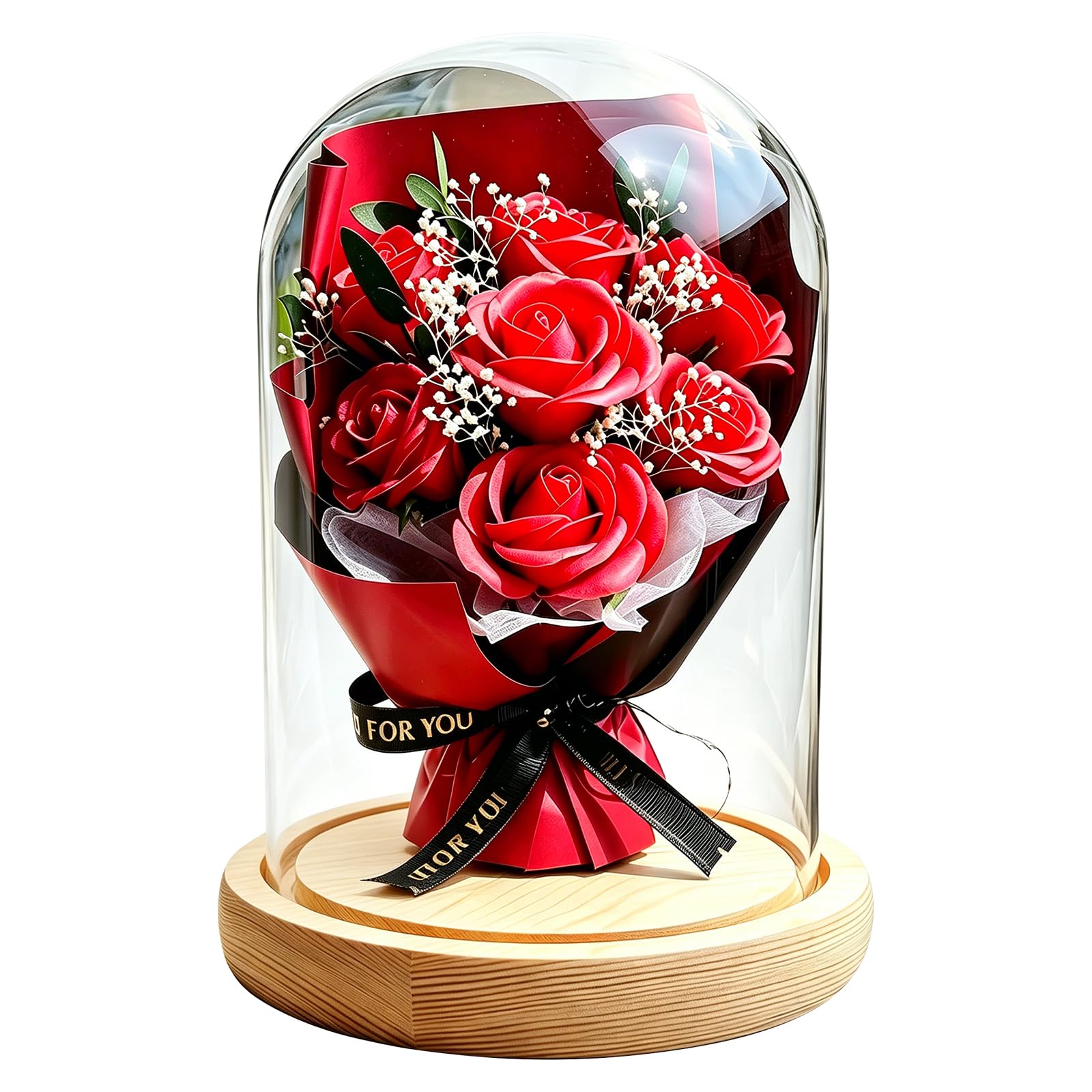 BORNA Preserved Flower in Glass Dome, Red Forever Eternal Rose Gift for Mother's Day, Birthday, Valentine's Day, for Mom Wife Daughter Girlfriend