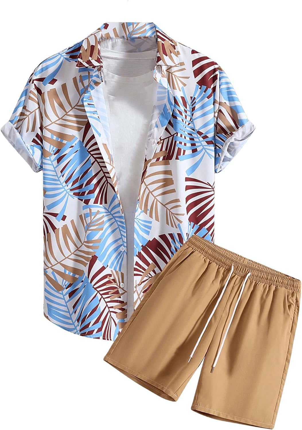 COZYEASE Men's 2 Piece Hawaiian Summer Outfits Short Sleeve Button Down Shirt and Shorts Set Beach Tracksuits