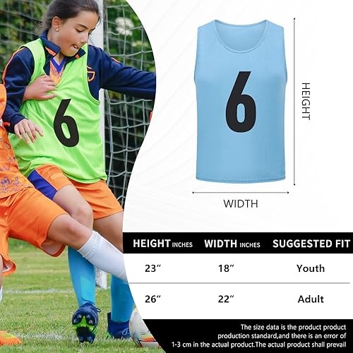 Miniatura 6 de Holnkme Numbered Soccer Pinnies Scrimmage - Chaleco deportivo para entrenamiento en equipo, chaleco de práctica para adultos y jóvenes (12 piezas)