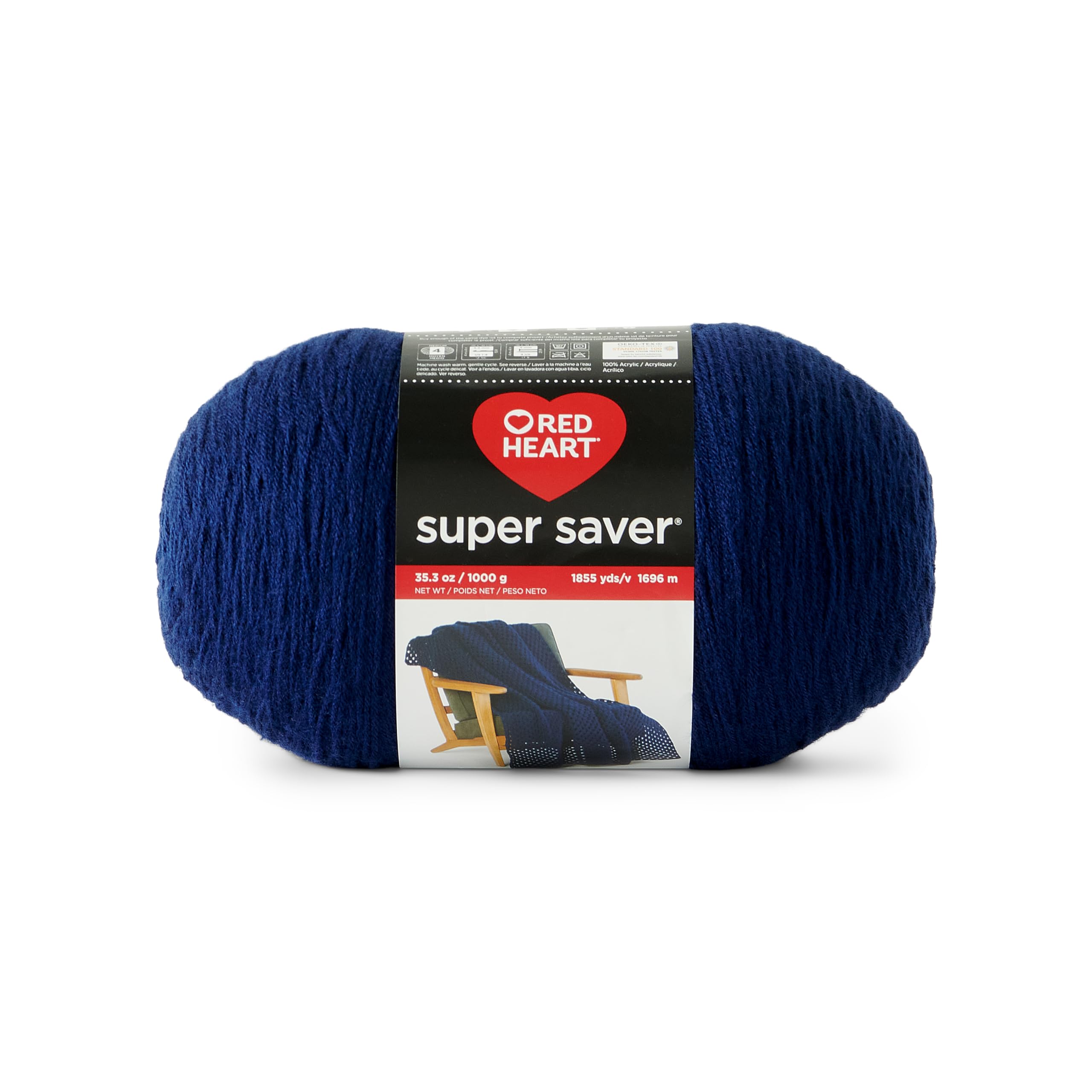 Red Heart Super Saver 1000gm Soft Navy Yarn, 1 Pack of 35.2oz/998g, 100% Acrylic, #4 Worsted (Medium)