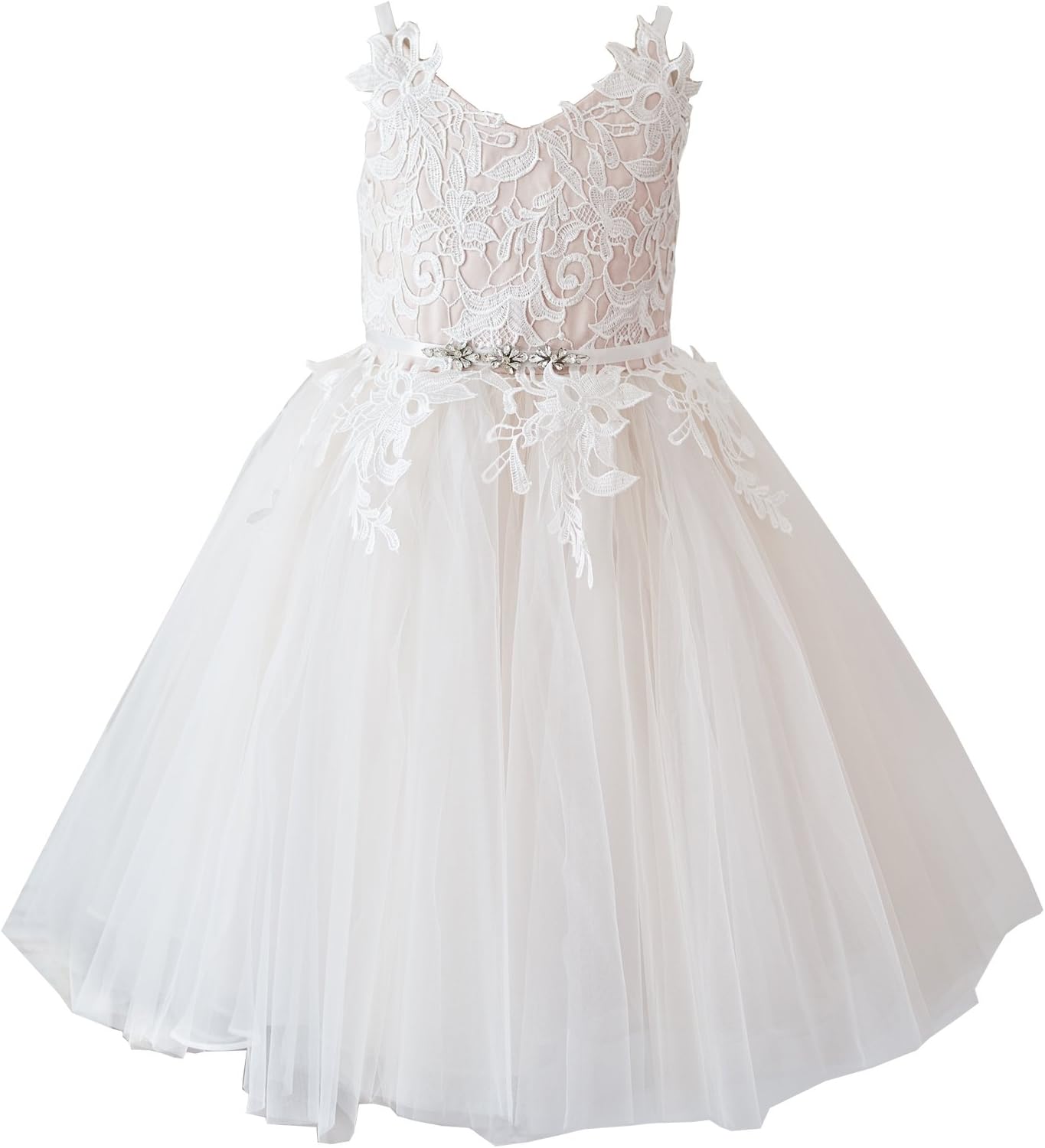 PLUVIOPHILYLace Tulle Straps Wedding Flower Girl Dress Junior Bridesmaid Dress