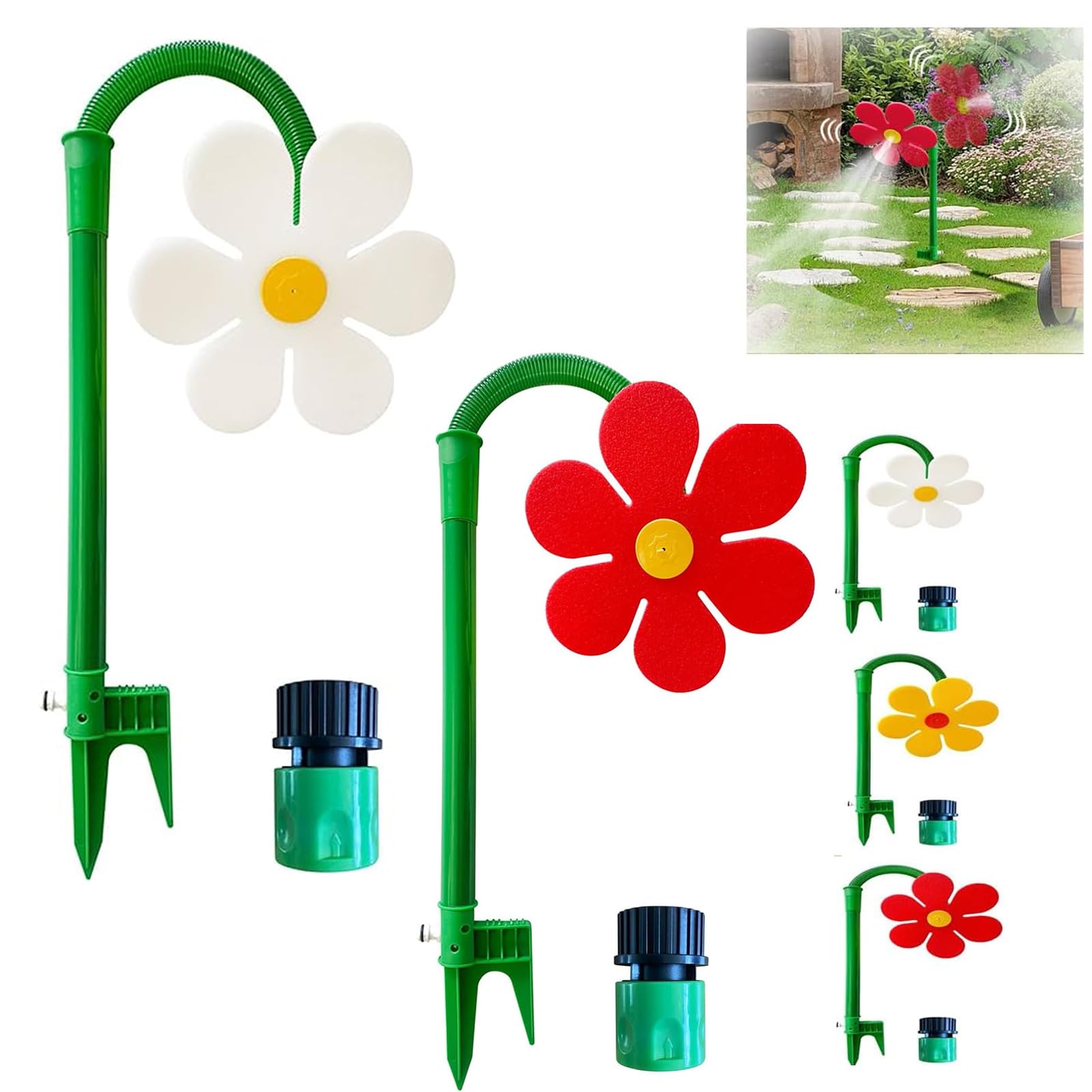 Crazy Daisy - Irrigatore d'acqua Crazy Dancing Flower, divertente palo di girasole rotante a 360° con adattatore, irrigatori spruzzatori per irrigazione del prato, per irrigazione del giardino, cani e