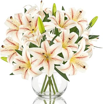 6PCS Artificial Lilies Flowers with Buds, 3D Printing Realistic Fake Lily