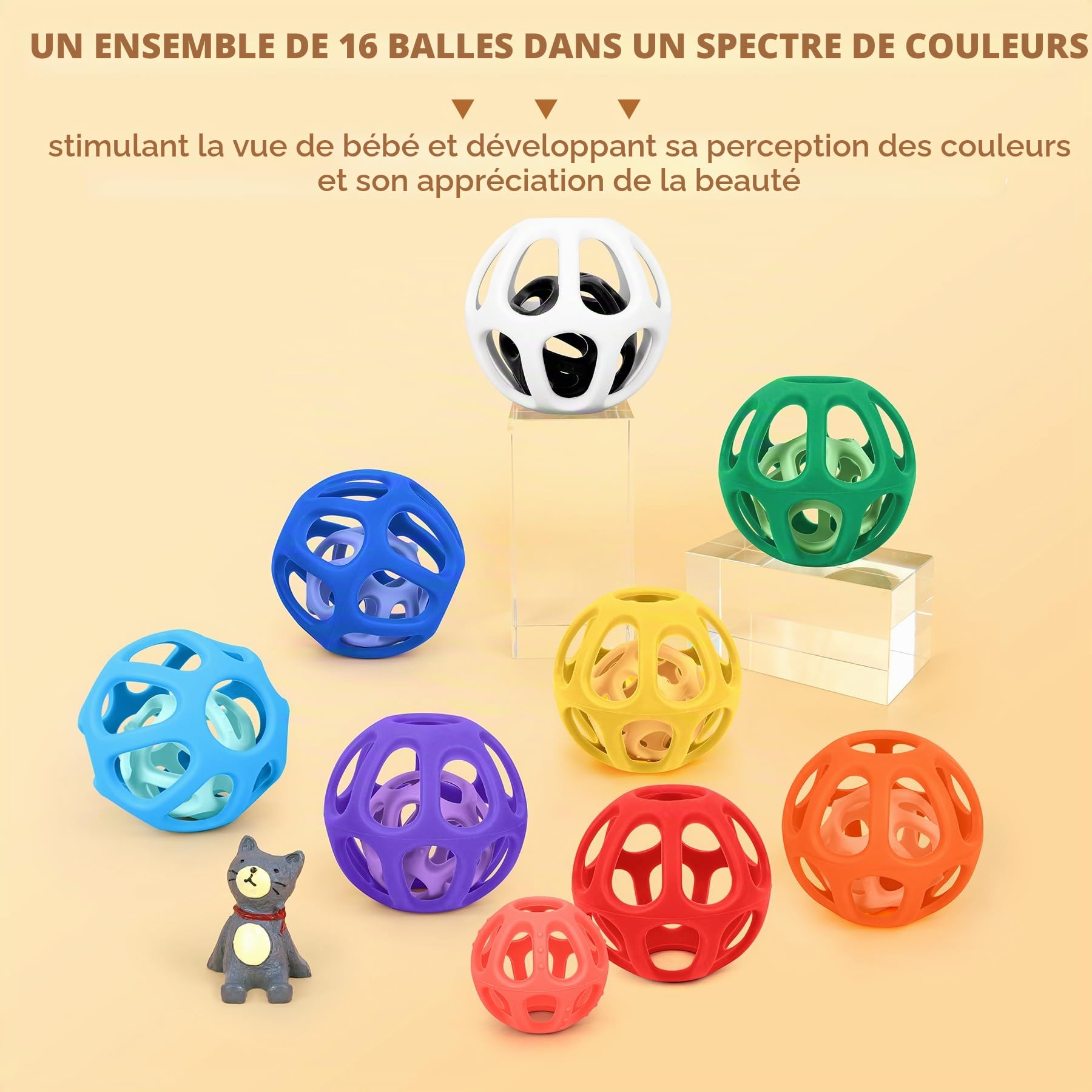 MCGMITT Balles Sensorielles Bébé 8 Pièces en Silicone, Jouet d’Éveil Montessori Texturé, Jouet de Dentition et de Préhension, Jeu de Bain, Développement Sensoriel et Motricité, Sans BPA, Dès 6 Mois