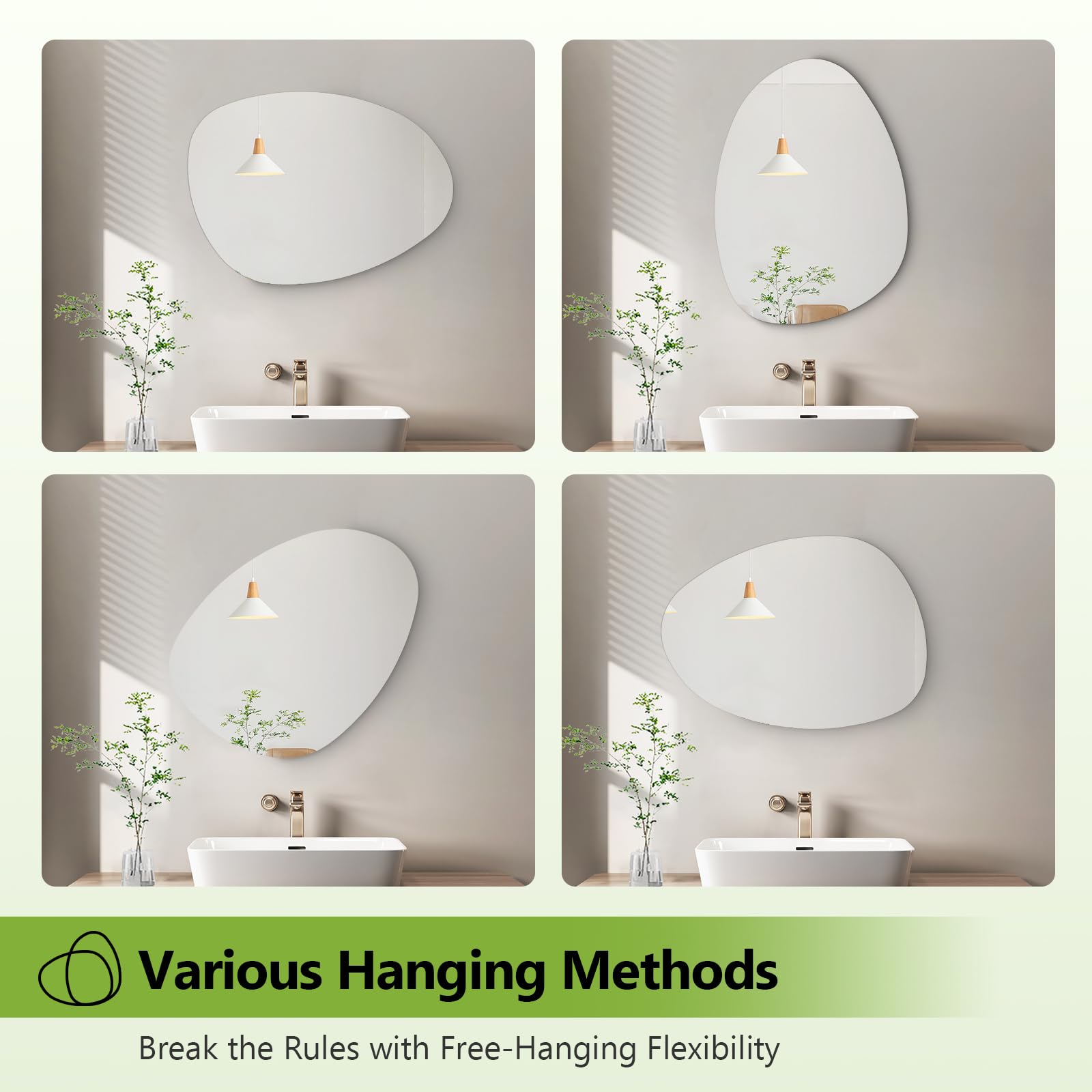S'AFIELINA Specchio da bagno asimmetrico 45 × 60 × 1,0 cm, specchio decorativo irregolare rotondo da parete per decorazione domestica, ingresso, bagno, camera da letto, soggiorno