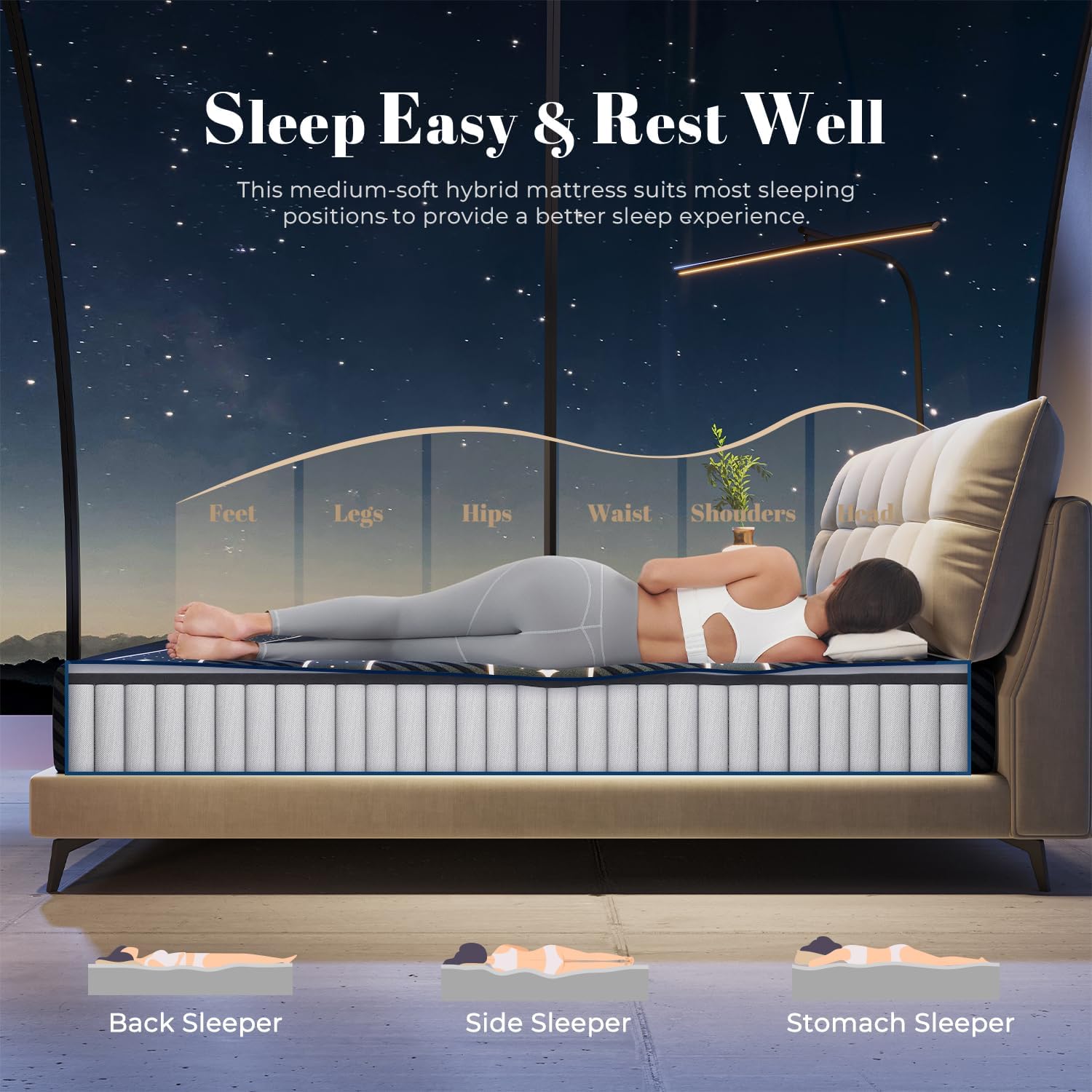 Sweetnight 4FT6 Double Mattress 9.8 Inch Advanced Foam Bamboo Foam Pocket Sprung Mattress Hybrid Mattress Firm with Edge Support 135x190x25cm image 4