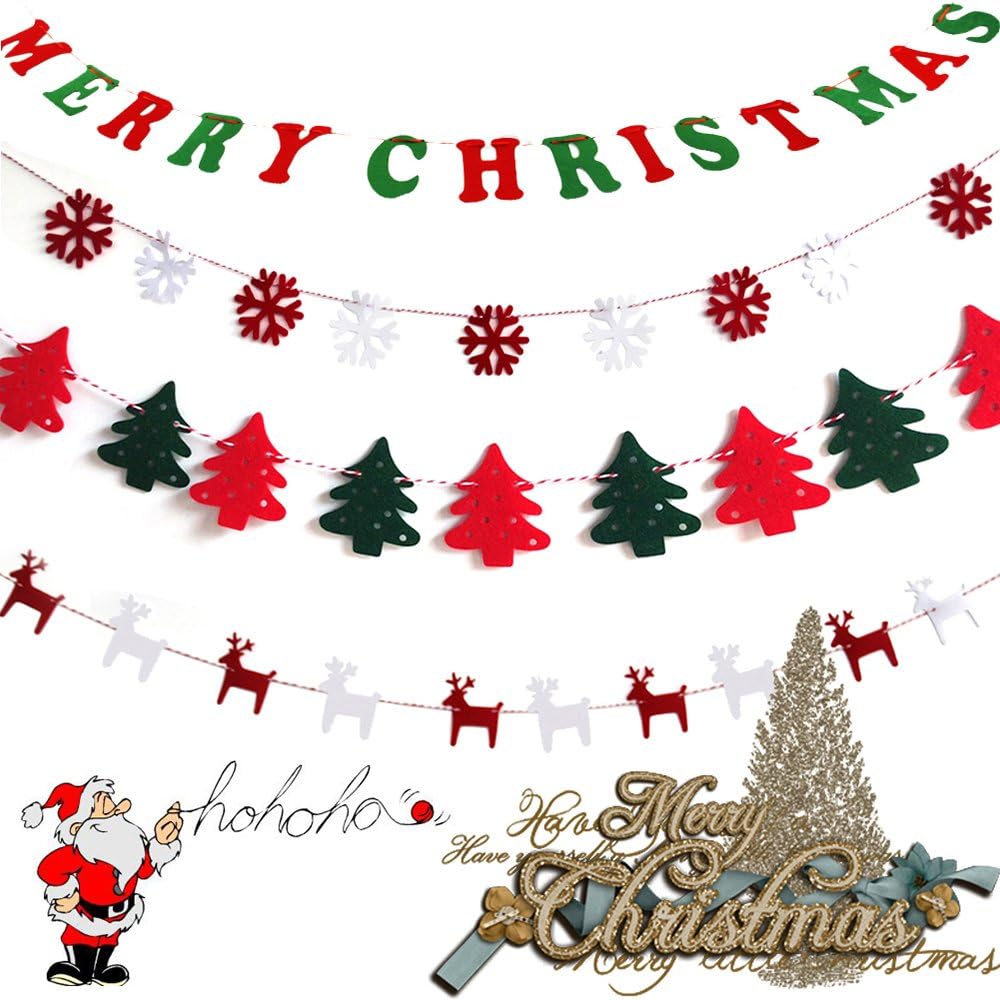Litteducking 4sets Merry Christmas Hanging Bunting Banner Garlands Pennant DIY Wall Holiday Party Xmas Decorations