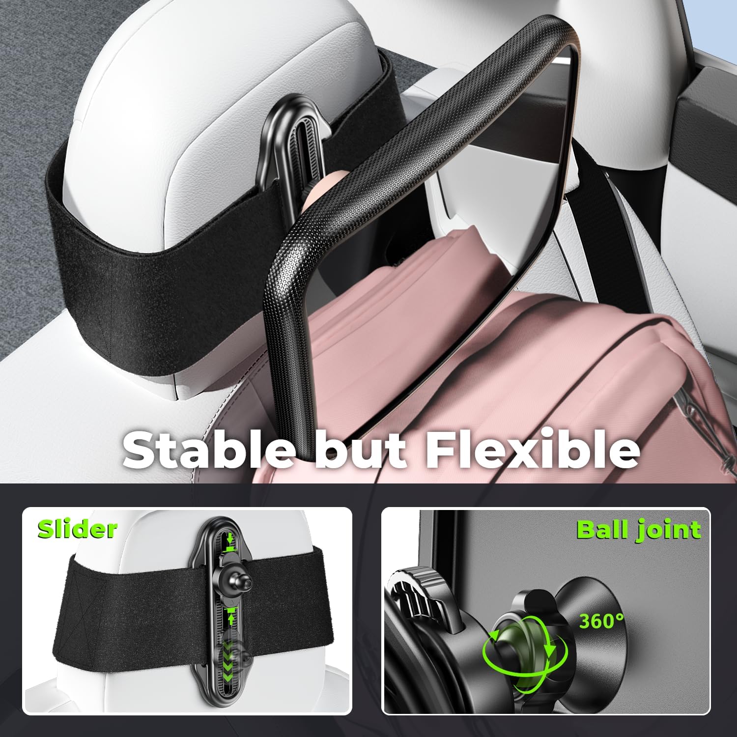 Fixed Headrest Baby Car Mirror Fit Tesla Car Back Seat, Safety Rear Facing Mirror, 100% Shatterproof & Shake-Proof, Wide Clear Rearview with 360° Rotation for Infant Newborn Baby Must Haves Essentials