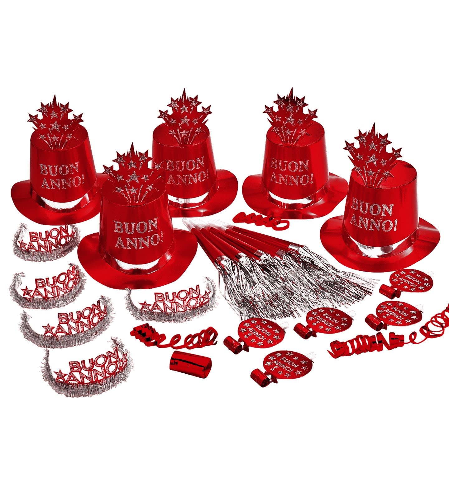 Party kit buon anno rosso cappellini cotillon capodanno