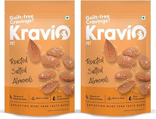 Kravio Premium Roasted Salted Almonds (2 X 200g) | Zero Cholesterol Natural Whole California Badam Nuts & Dry Fruits | Ric Price In India