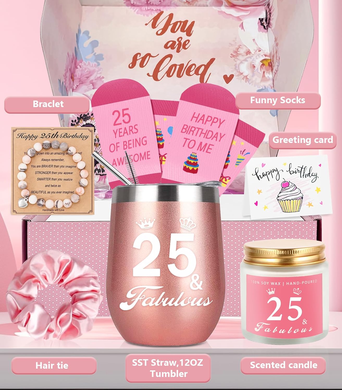 25th Birthday Gifts For Women, Happy 25th 25 Year Old Birthday Basket Gifts Box for Her Best Friends Female Daughter Sister Girlfriend Coworker Bestie Woman Unique - Image 2