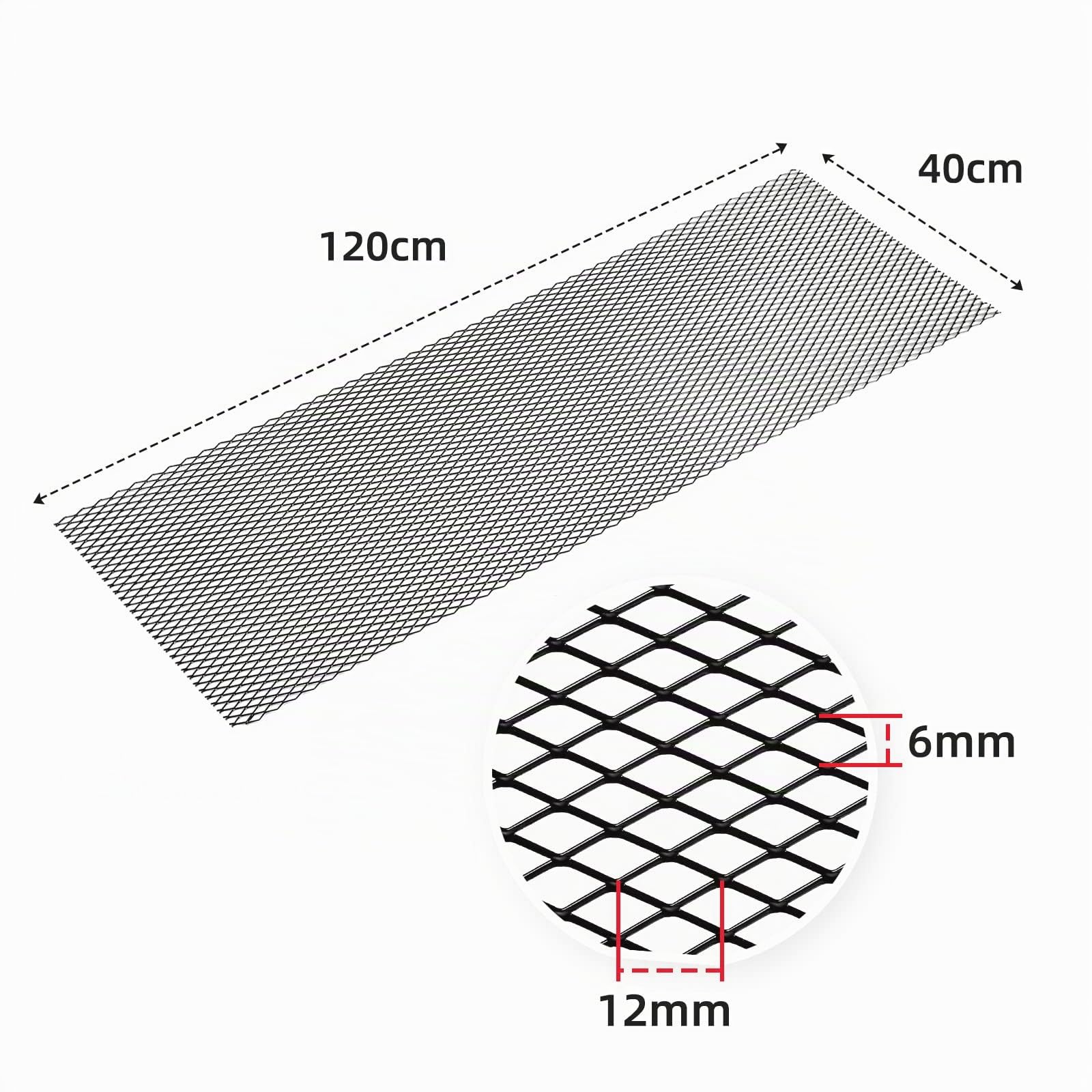 AggAuto 120×40cm Negro Rejilla de carreras, Tamaño del Rómbico de 6×12mm, rejilla estirada de aleación de aluminio, ajuste universal rejilla del radiador del automóvil