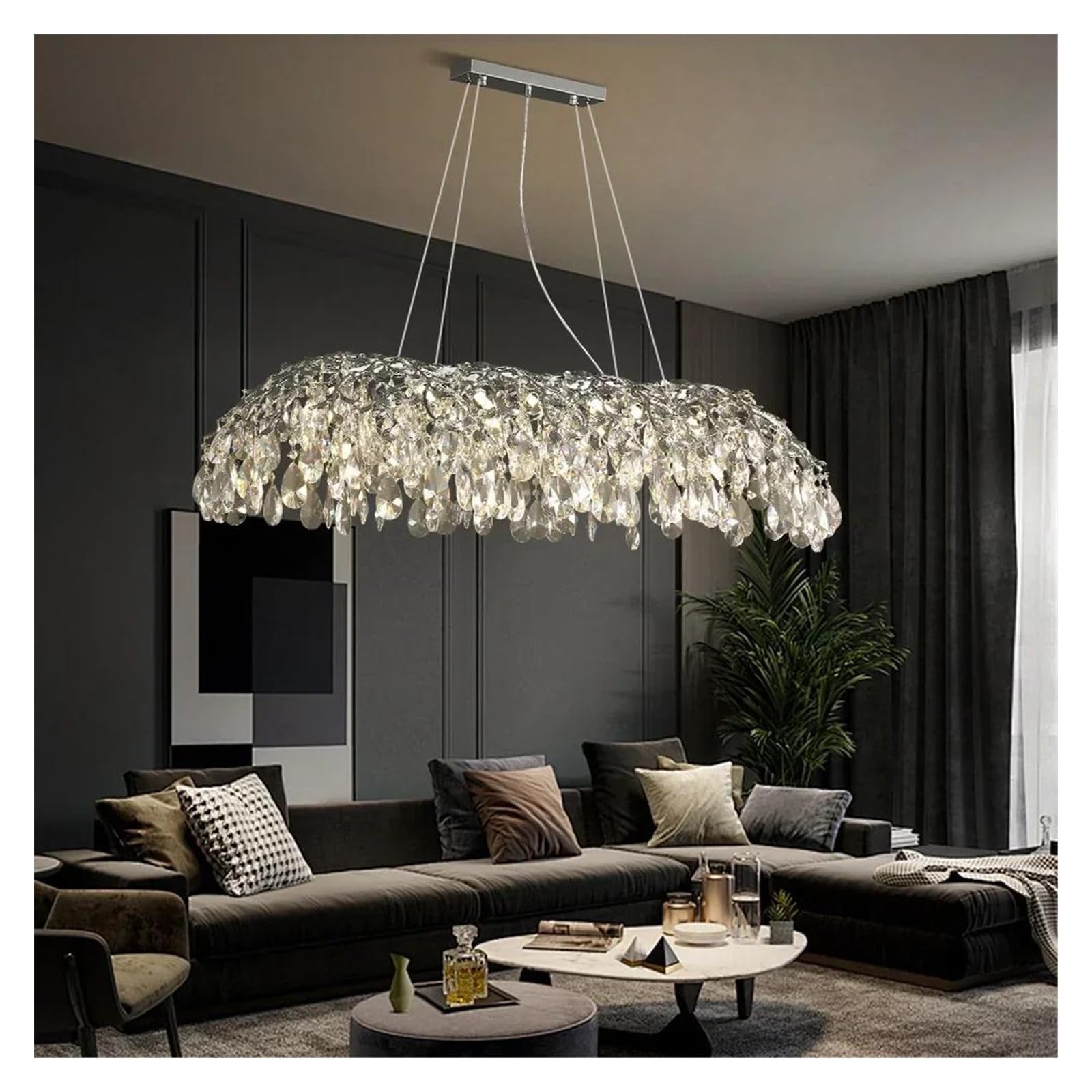 Genérico Lámparas de araña, Lámparas colgantes de techo modernas con LED cristal dorado cromado for sala estar, comedor, iluminación colgante, lámparas decoración del hogar(Chrome,L130xW54xH30cm)