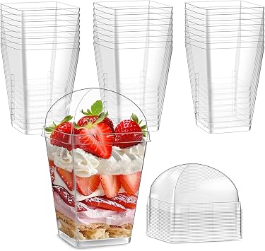 25PCS 150ML/5oz Square Desert Cups with Lid for Desserts