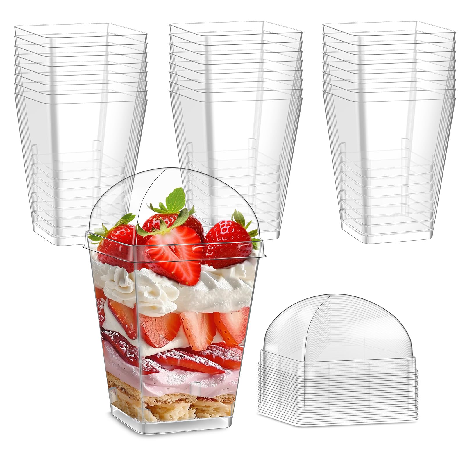 ALEXPRE 25 Pcs Dessert Bowls, Reusable Clear Square Plastic Dessert Cups（150ml/5oz）, Cheesecake Pots, Dessert Bowls for Puddings, Mousses, Parfaits, Tiramisu