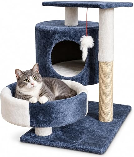 Cat Tree for Indoor Cats, 2-Level Tower with Condo and Scratcher
