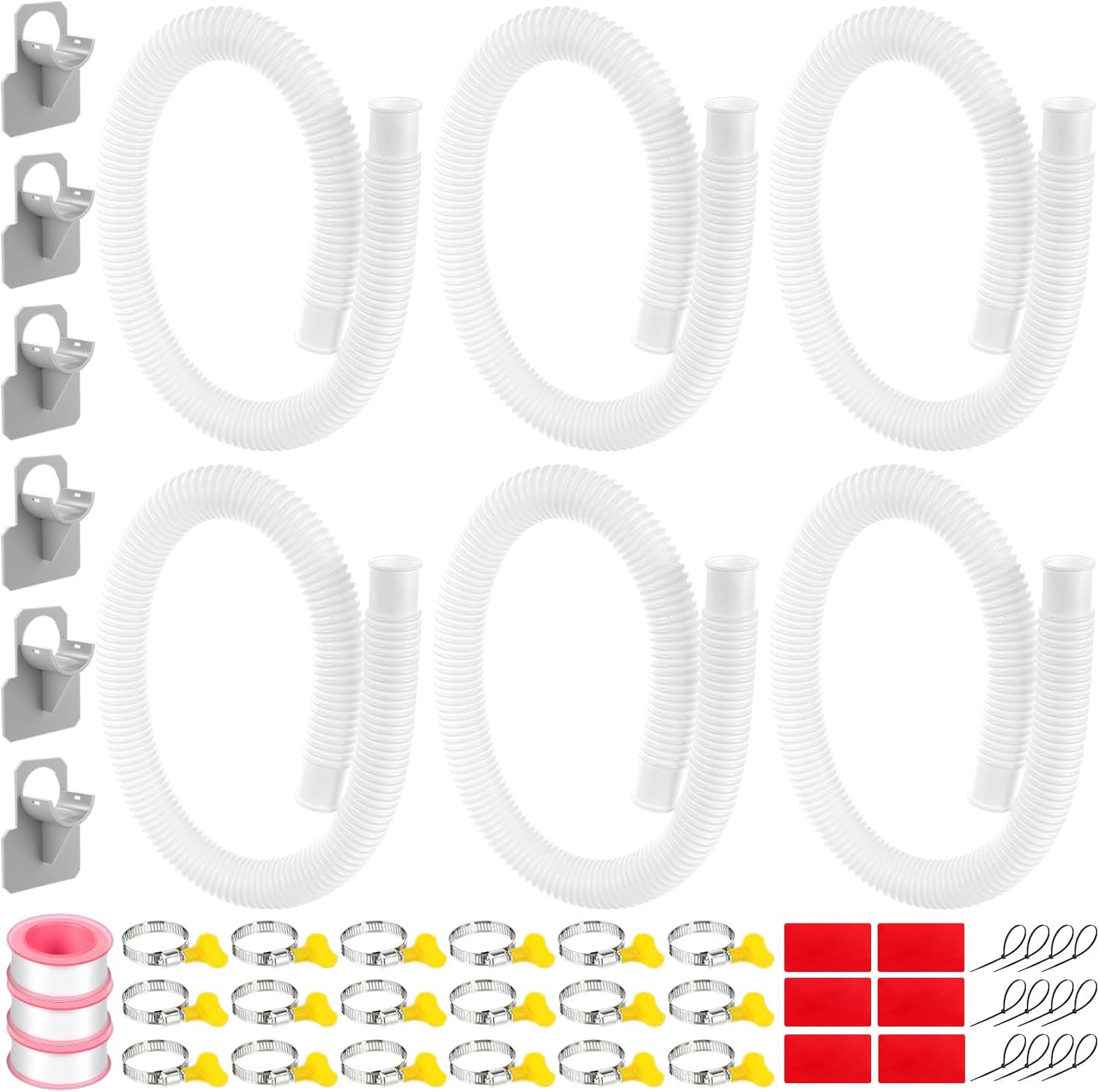 Tuanse 6 Sets 1. 25''x 41'' Pool Hose for Above Ground Pools, Replacement Pool Pump Hose with Clamps and Pipe Holders, Swimming Pool Replacement Accessory for Filter Pump 330/530/1000 Gph(White)