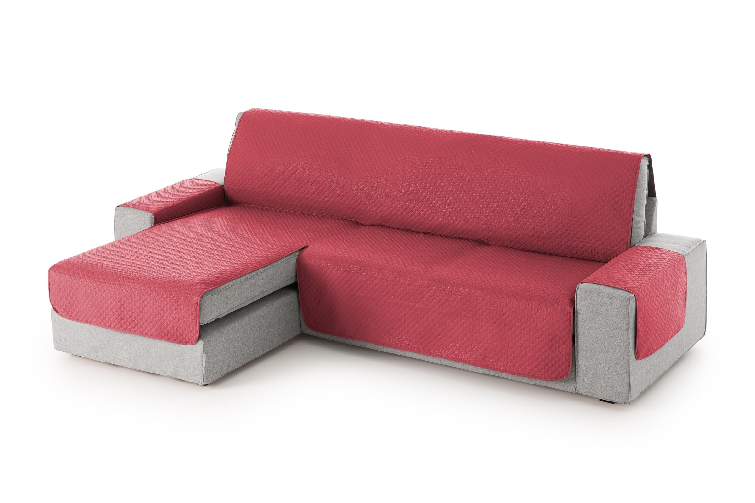 Textilhome Copridivano 3 Posti con Penisola Sinistra Adele – Trapuntato Reversibile Universale Rosso | Copri divano Angolare 240 cm, Salvadivano Antigraffio per Gatti, Antimacchia