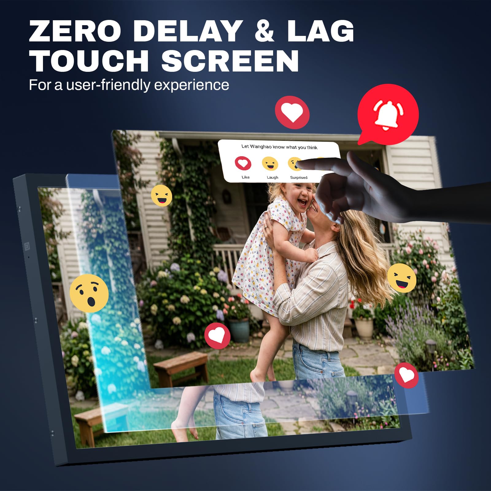 FRAMEO 21.5 Pollici Touchscreen Grande Cornice Fotografica Digitale 1920x1080 WiFi Digital Picture Frame 32GB, Sicurezza Condividi Foto/Video tramite APP, USB/Mirco SD, Facile Impostazione, Regali per