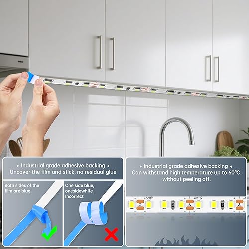 Miniatura 5 de Tira de luces LED de 6500 K de color blanco frío, 16.4 pies regulable y cortable, 600 LED de alto brillo, luz de fondo adhesiva fuerte para