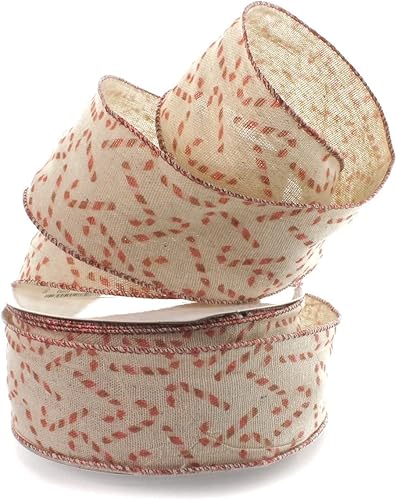 Miniatura 4 de Ribbon Traditions Cinta con alambre de arpillera de cacao y jengibre de Navidad de 2 12 pulgadas por 10 yardas