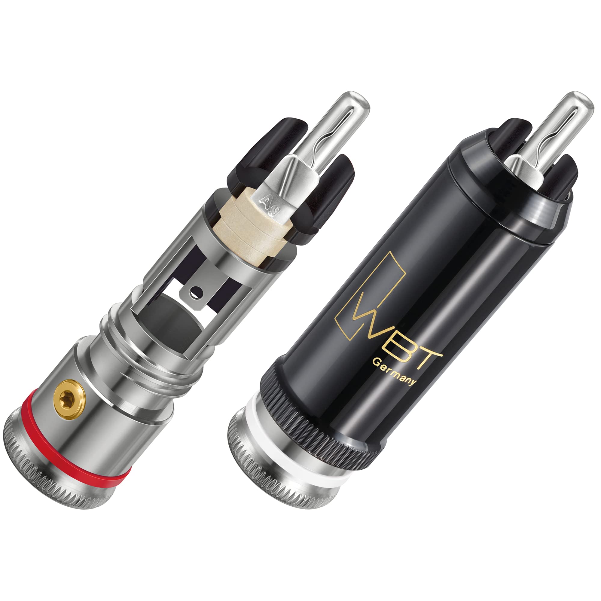 WBT -0102 Ag Silver nextgen – 2 pares de conectores RCA Topline/Kennfarben: rojo (estéreo derecho) / blanco (estéreo izquierdo)