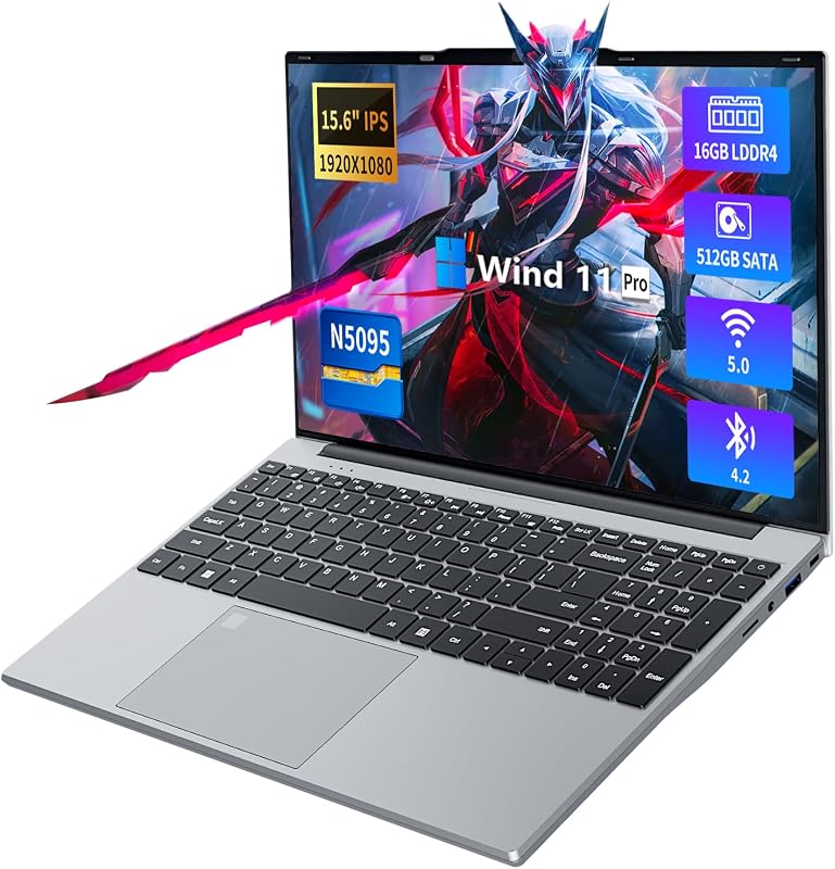 2025 Gaming Laptop,15.6 Inch Laptop,Laptops 16GB 512GB SSD,Laptop Computer N5095,Traditional Laptop Computers 180 Angle Opening,Lap top Fingerprint Unlock Backlit Keyboard,1920X1080 FHD IPS MINI-HDMI