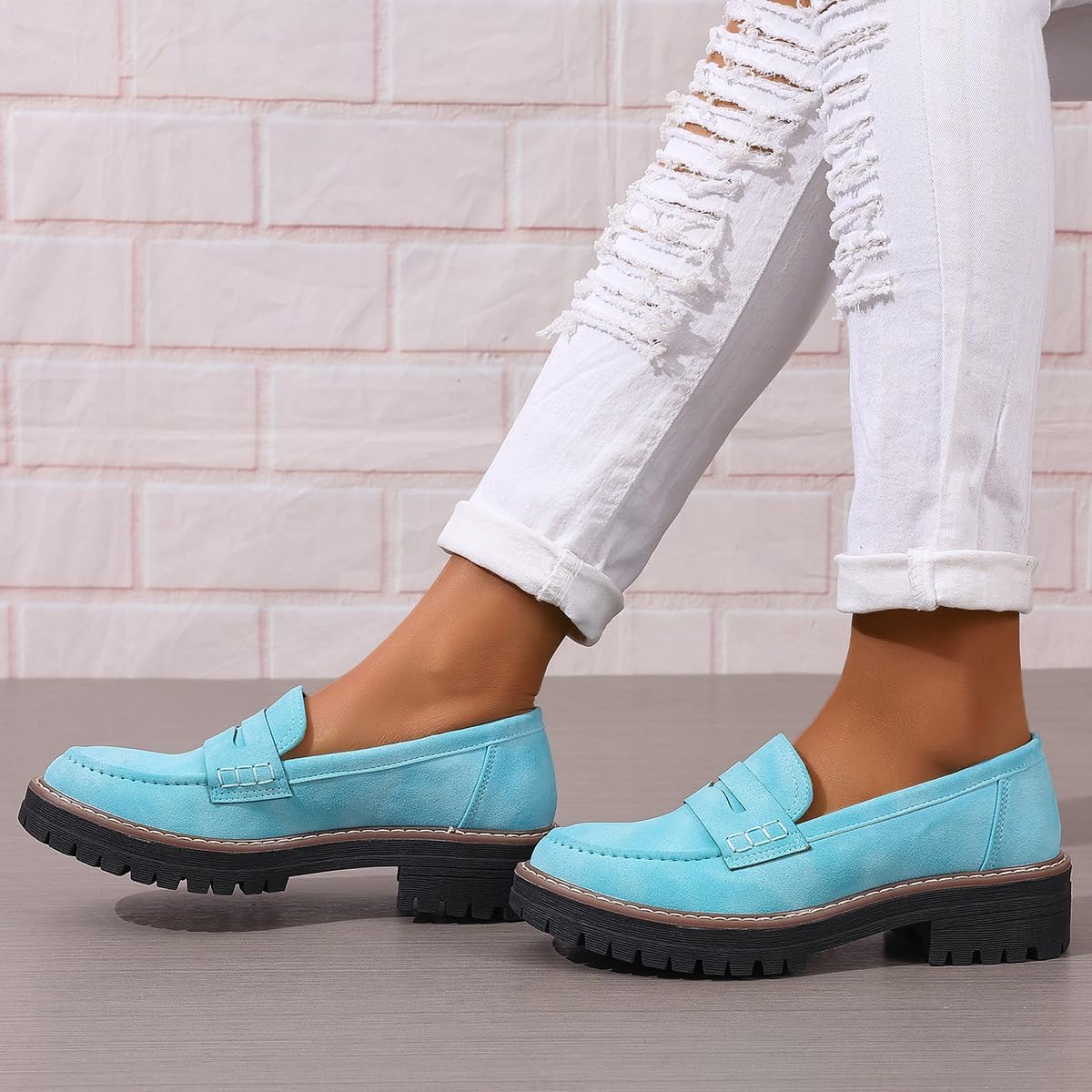 Womens Loafers Shoes Platform Chunky Penny Loafer Lug Sole Comfortable Slip On Work Office Business Casual Dress Shoes, US Size 5-11.5 - Image 7