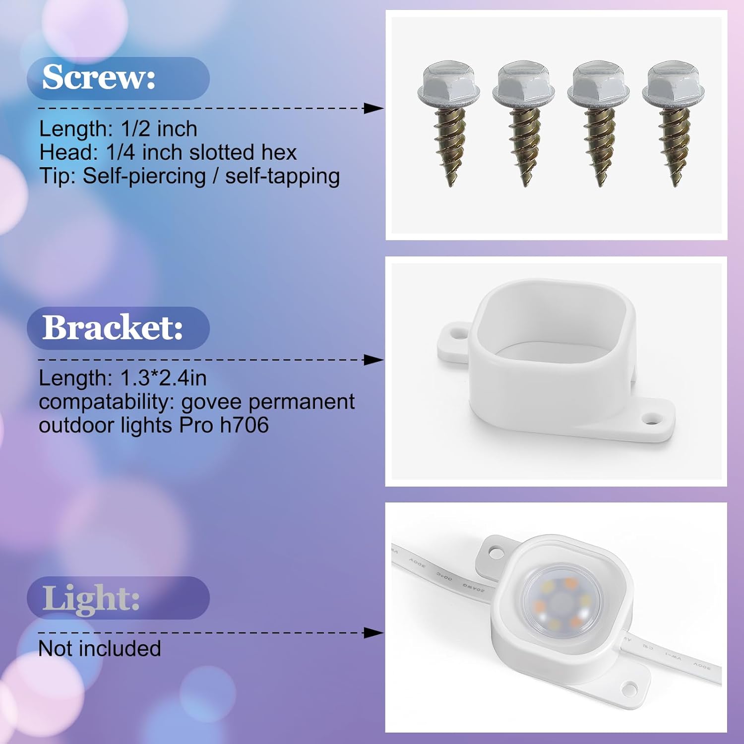 Beeveer 70 Sets Light Clips for Govee H706 H806 Mounting Clips with 140 Screws Compatible with Govee Pro Permanent Outdoor Lights Extension, Install Firmly (White)