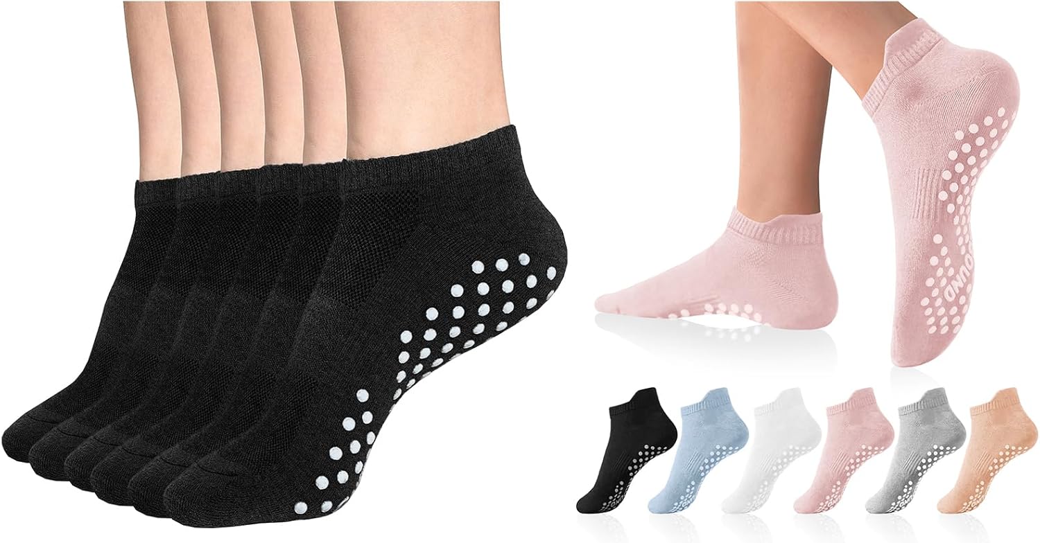 DIBAOLONG Pilates Socks with Grips for Women Yoga Socks Non Slip for Hospital, Pergnancy, Barre, Ballet, Dance, Workout 6 Pairs