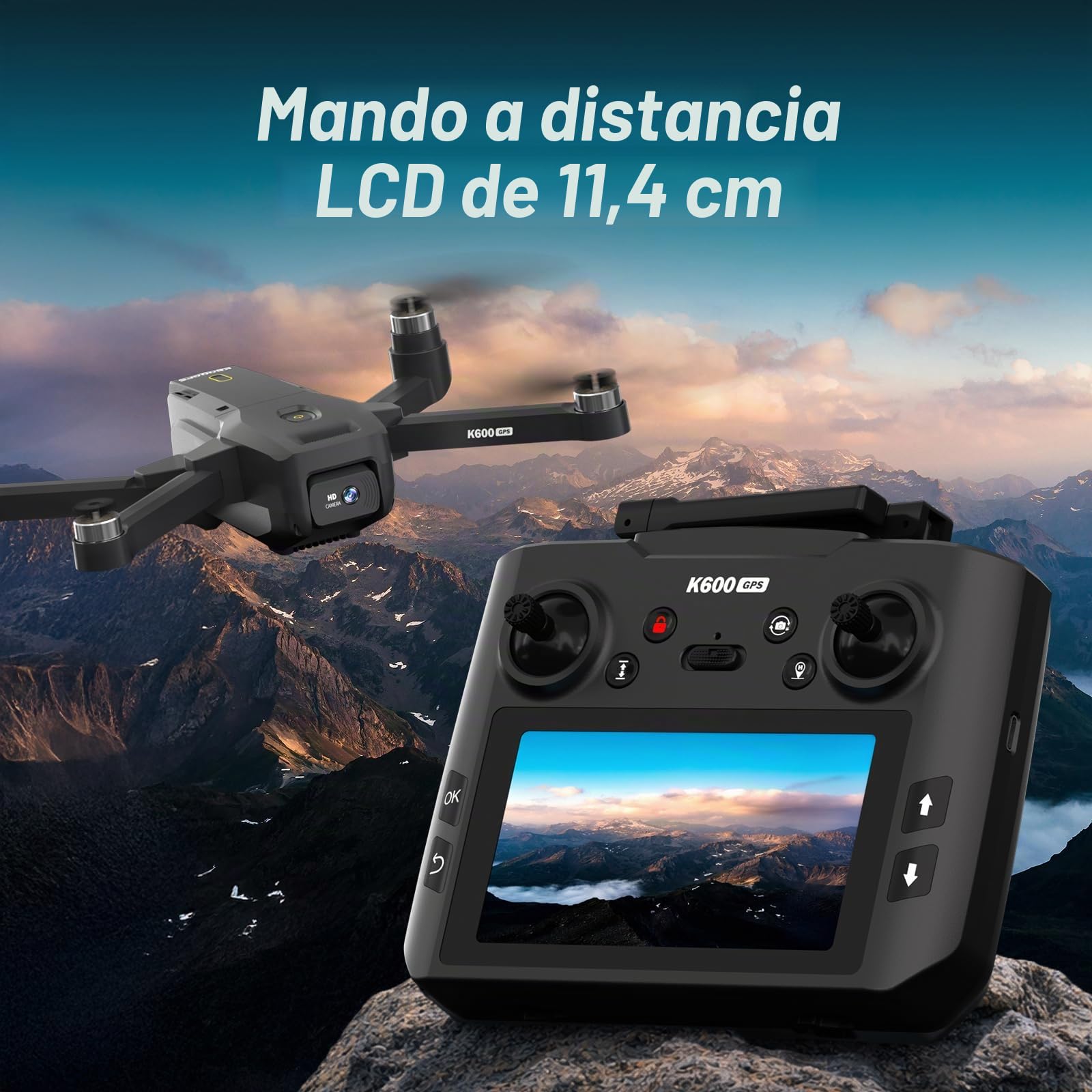 Dron K600GPS con Cámara 1080P, FPV 4.5", Regreso Automático, Sígueme, Motor sin Escobillas, Quadcopter Plegable
