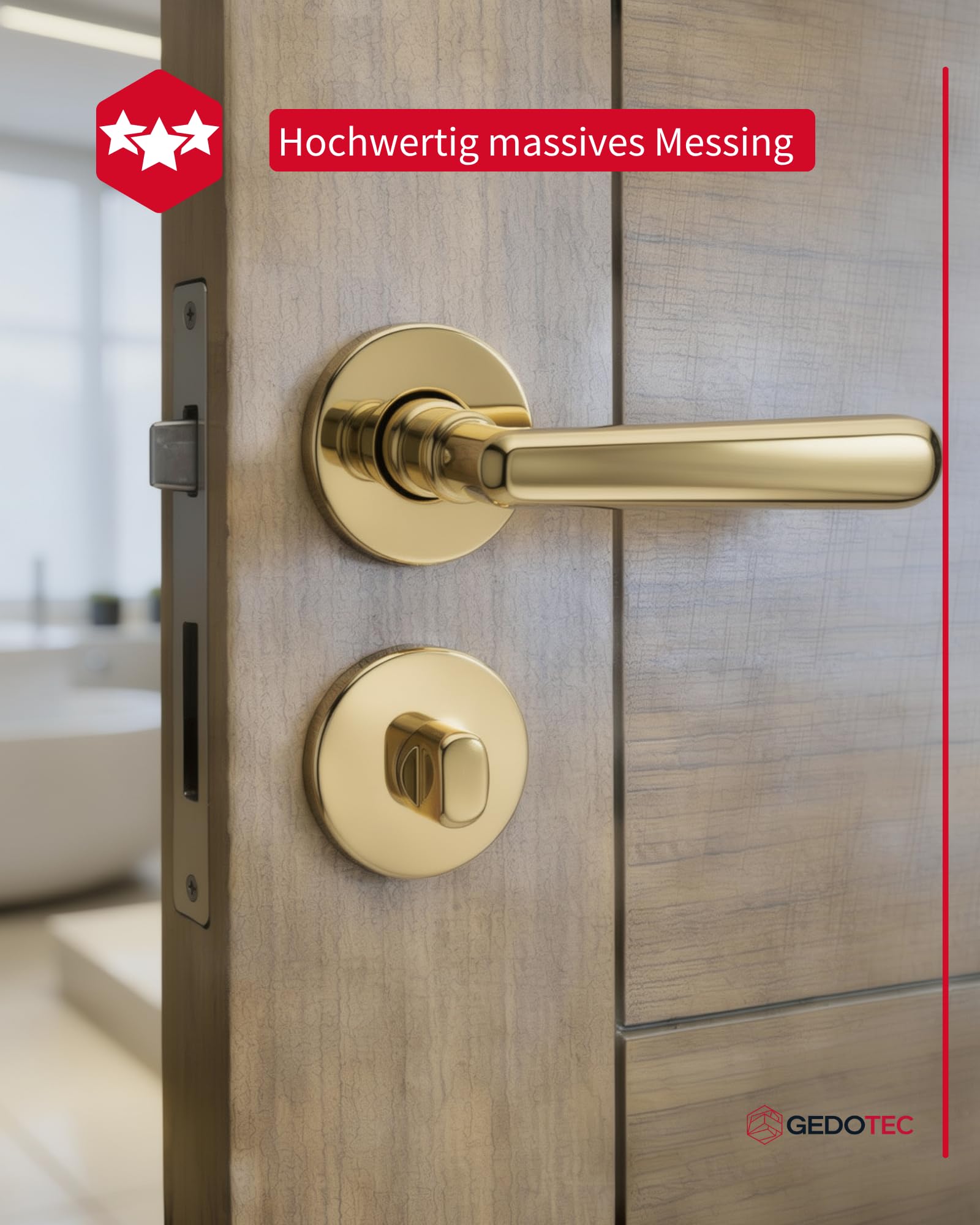 Gedotec Türdrückergarnitur Set aus Messing - WC - Messing poliert