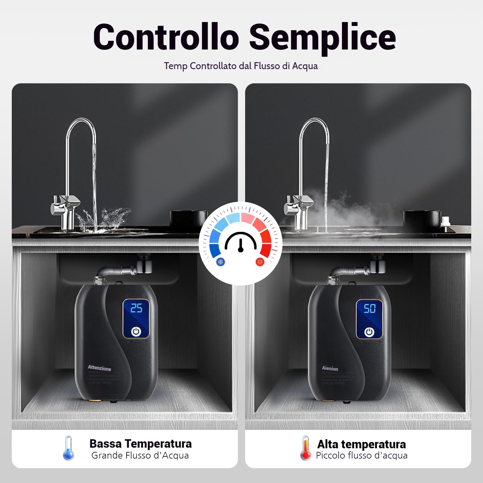 Scaldacqua istantanea 220 V 3,5 kW elettrico con display LCD – Dispositivo da parete compatto per cucina e bagno – Mini scaldabagno istantaneo acqua calda istantanea