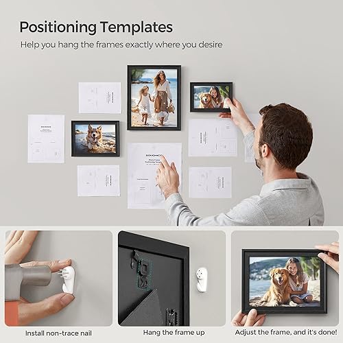 Miniatura 7 de SONGMICS Portarretratos con 16 alfombrillas, juego de 10, marcos de fotos de collage con dos de 8 x 10, cuatro de 5 x 7, cuatro marcos de 4 x 6,