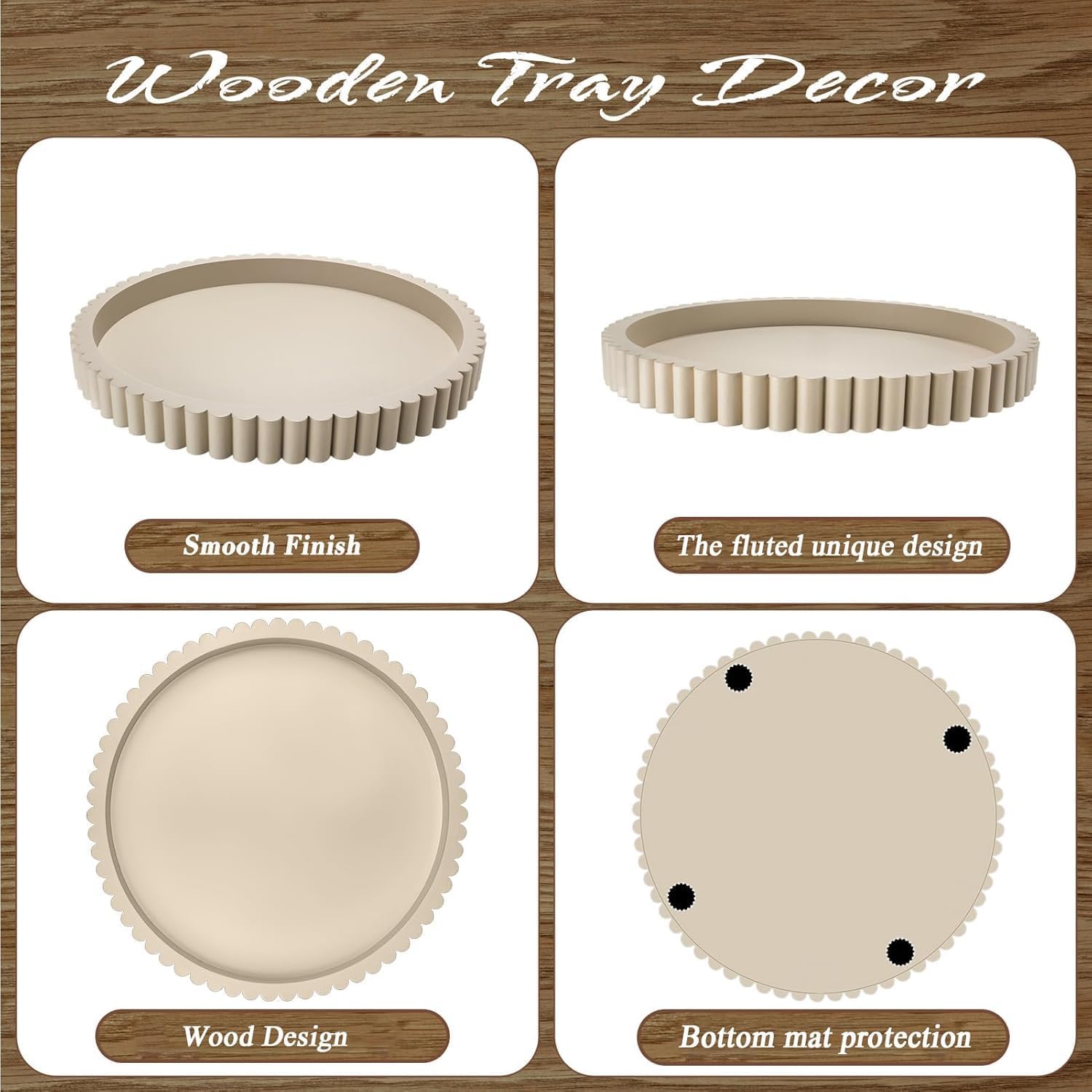 Handmade 12in Decorative Tray for Coffee Table Tray Decor, Gray Wooden Decorative Round Tray for for Coffee Table, Dining Room Table Entryway and Living Room Table - Image 7