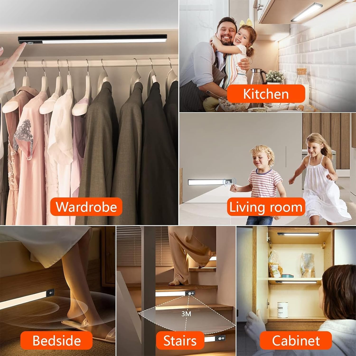 EZVALO Rechargeable Motion Sensor Led Light for Wardrobe 3 Color Modes Magnetic Closet with Stepless Dimming for Under Counter| Under Cabinet Light,Kitchen Light,Cupboard Lights (BLACK-30CM) 4
