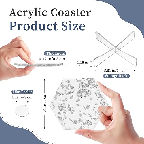 Miniatura 10 de 6 posavasos acrílicos de lámina dorada, posavasos estéticos acrílicos redondos transparentes con soporte, juego de posavasos acrílicos minimalistas