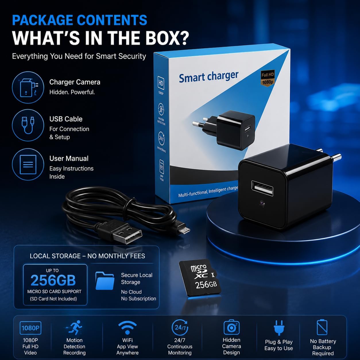 JIFAR Spy Camera Charger - Motion Detection & App View -4