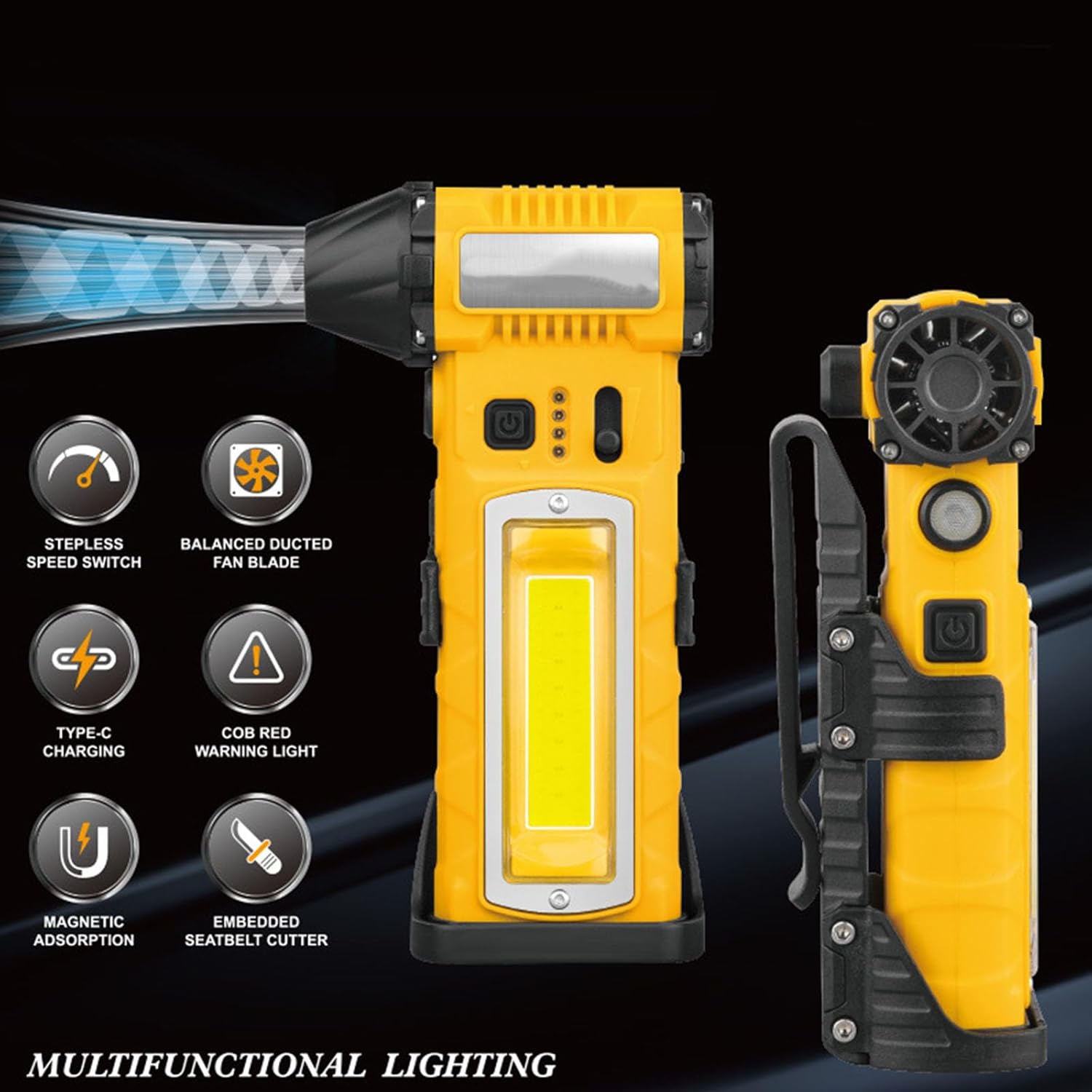 Cordless Electric Blower Featuring Bright Lamp Type C Charging Ideal for Garage Patio USB C Rechargeable Fan