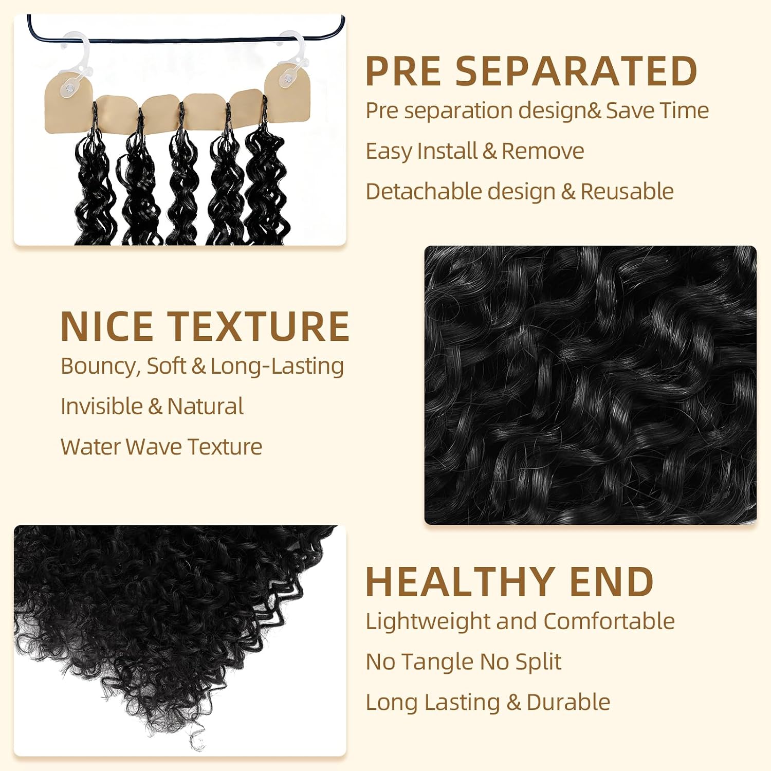 Human Crochet Hair for Black Women 14 Inch Water Wave Pre-Separated 60g Invisible Miracle Knots Feather Crochet Human Hair Easy Install Hook Design, Lightweight & No Itch Hair Bundles 1B#