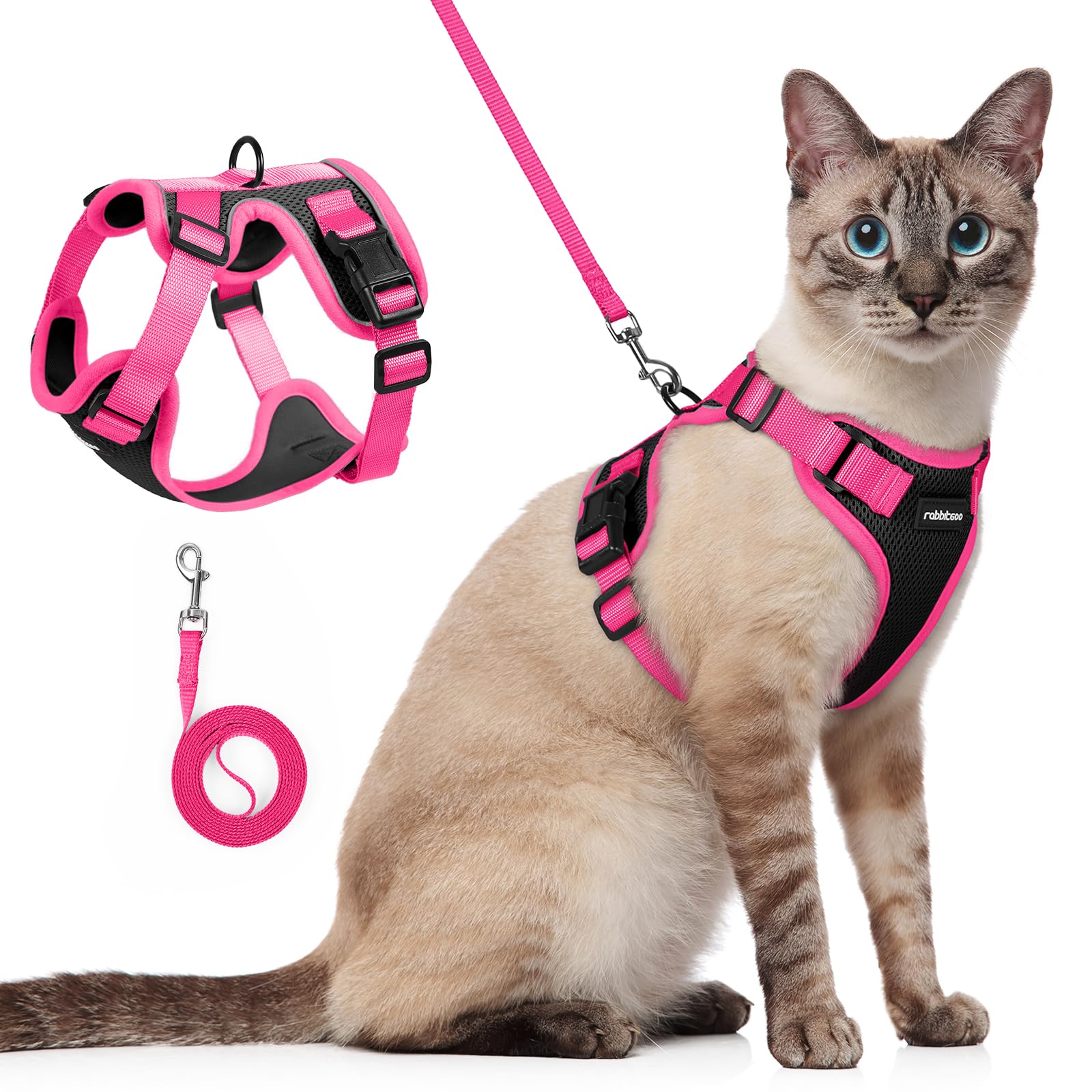 rabbitgoo Cat Harness and Leash Set, Escape Proof, Black &amp; Rose Pink