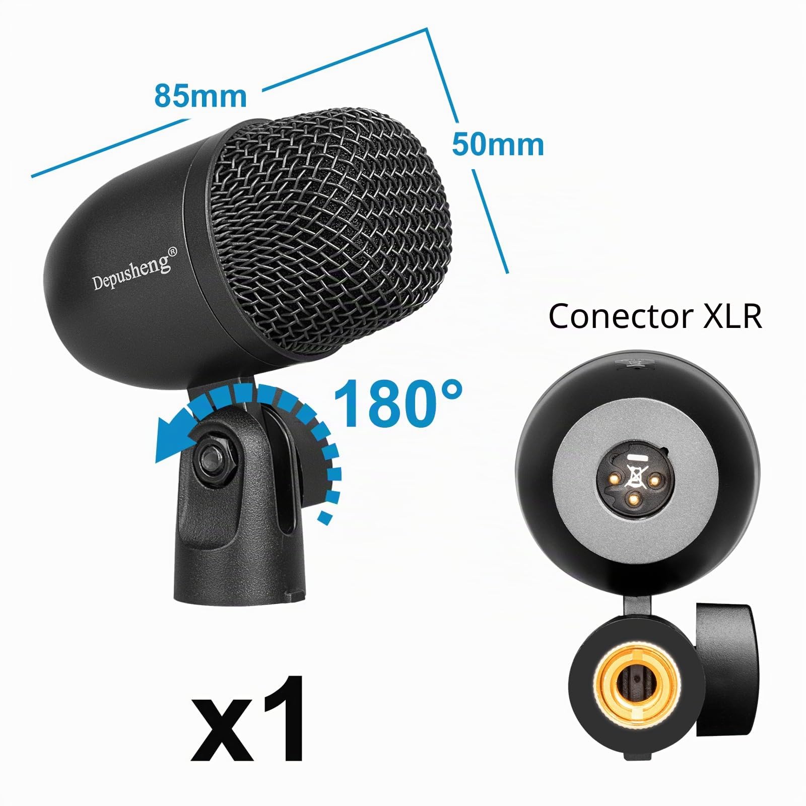 Depusheng Set de micrófono para batería de 5 piezas Con 3 micrófonos dinámicos de percusión y 2 micrófonos de condensador de percusión, Ideal para la grabación de instrumentos y la producción musical