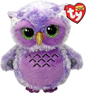 TY Beanie Boos - Owlivia la Hibou Violet avec de Grands Yeux Verts et Paillettes, la Peluche aux Grands Yeux Scintillants - 15 cm - T37364