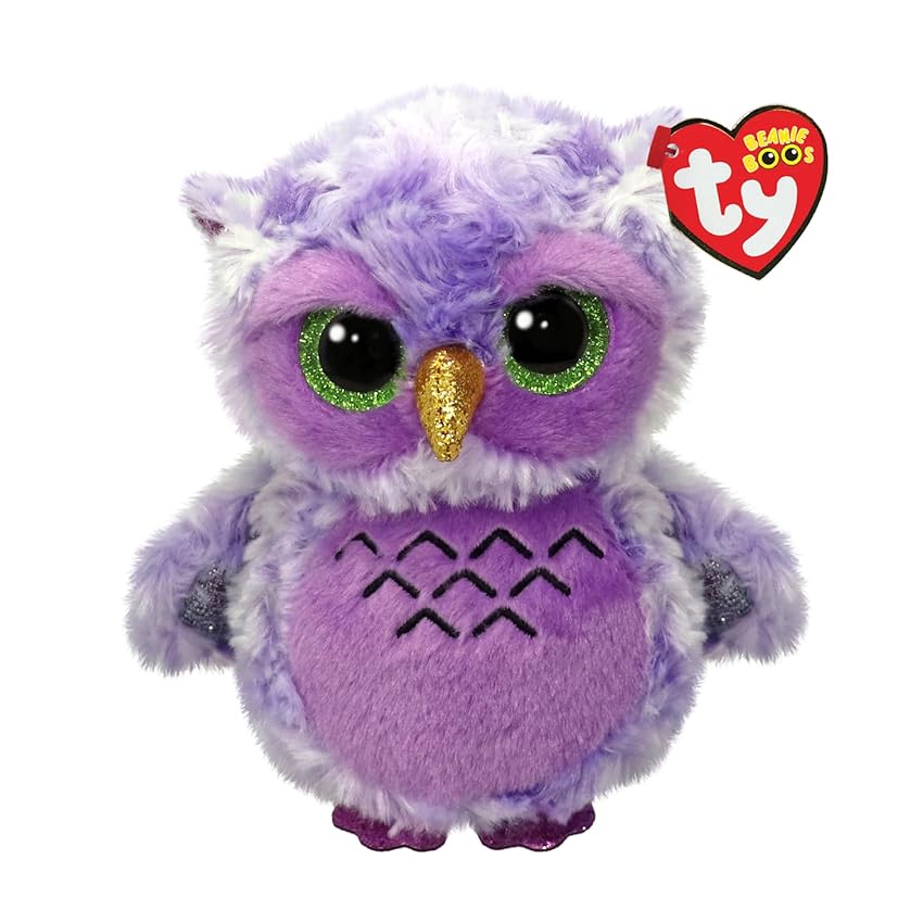 Ty Beanie Boos - Owlivia la Gufetta Viola con Occhi Verdi Grandi e Glitter, il Peluche con gli Occhi Grandi Scintillanti - 15 Cm - T37364