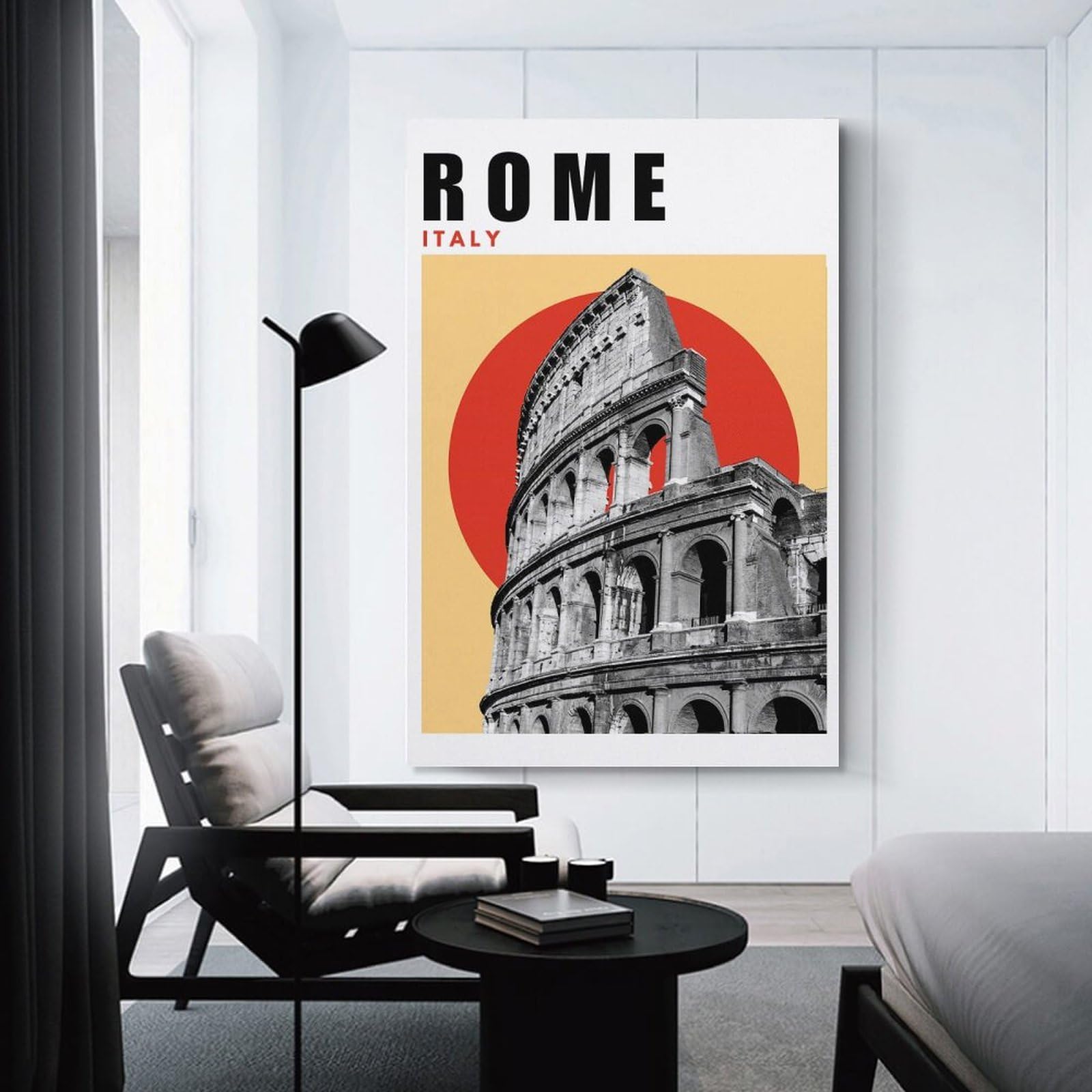 Junmoney Rome Mid Century Modern Travel Poster Canvas Wall Art, 24x36inch(60x90cm), for Living Room, Bedroom Or Home Office, A Wall Art Gift for Fresh Interiors