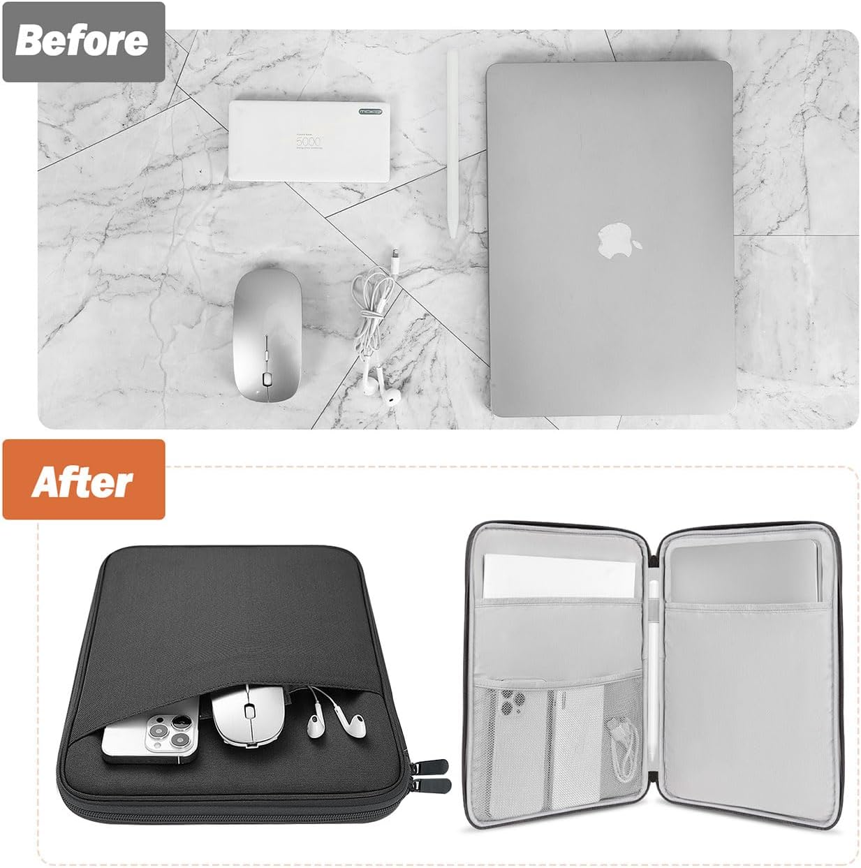 MoKo 13 Inch Tablet Sleeve Bag, Compatible with 13 Inch New iPad Pro M5 & Air M3 2025, iPad Pro 12.9 inch M2&M1, Galaxy Tab S8+/S9+ 12.4", Waterproof Bag Carrying Case with Pocket, Dark Gray - Image 4